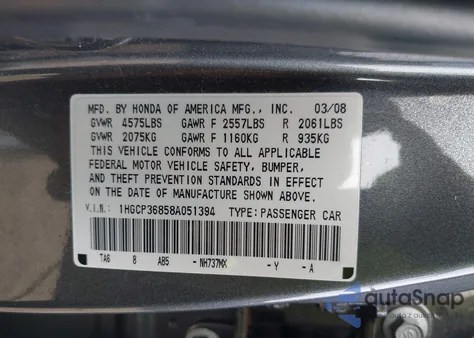 2008 Honda Accord 3.5 Ex-L z USA, uszkodzony, nr VIN 1HGCP36858A051394